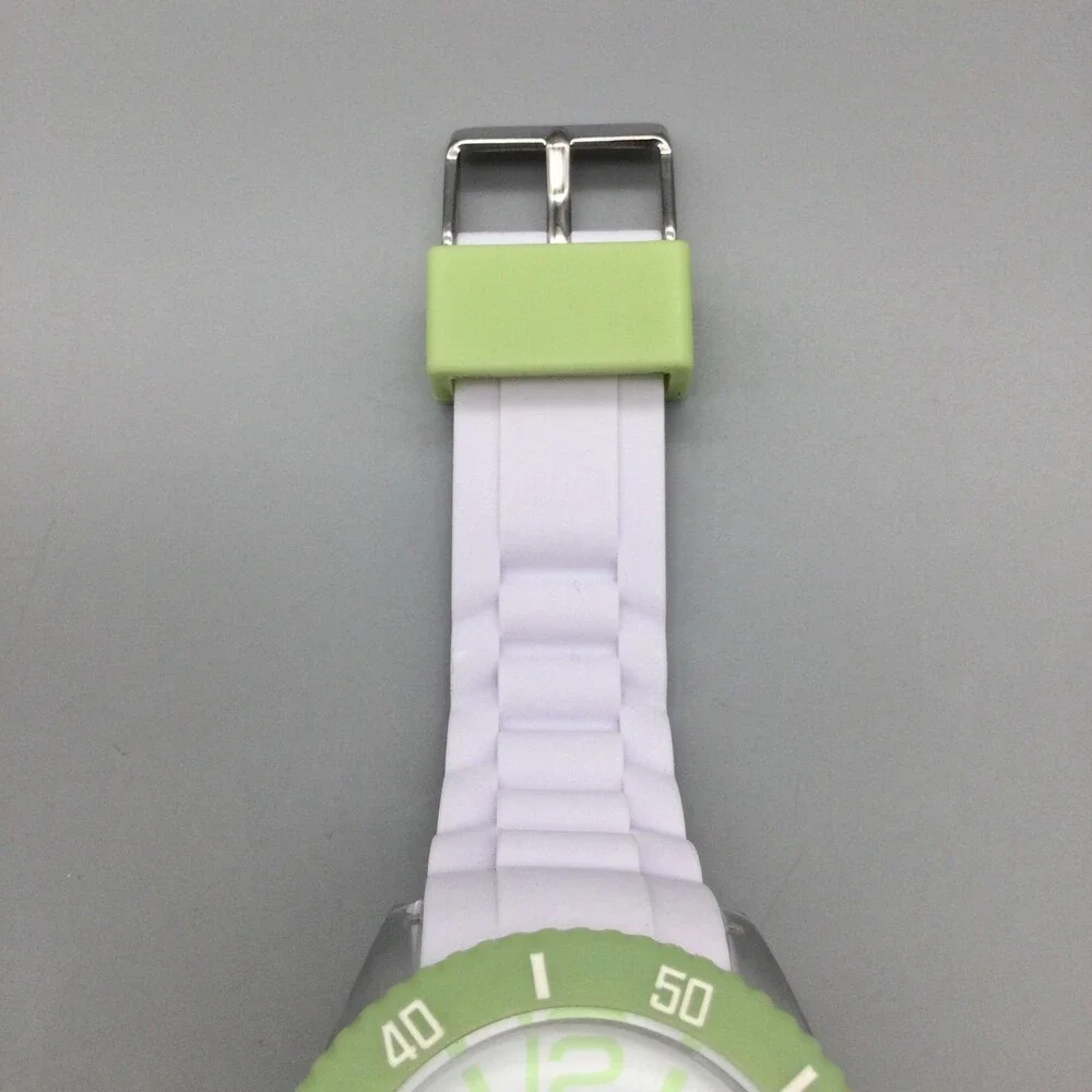 40nine Mens Watch 43mm White Dial Green Bezel White Silicone Date New Battery